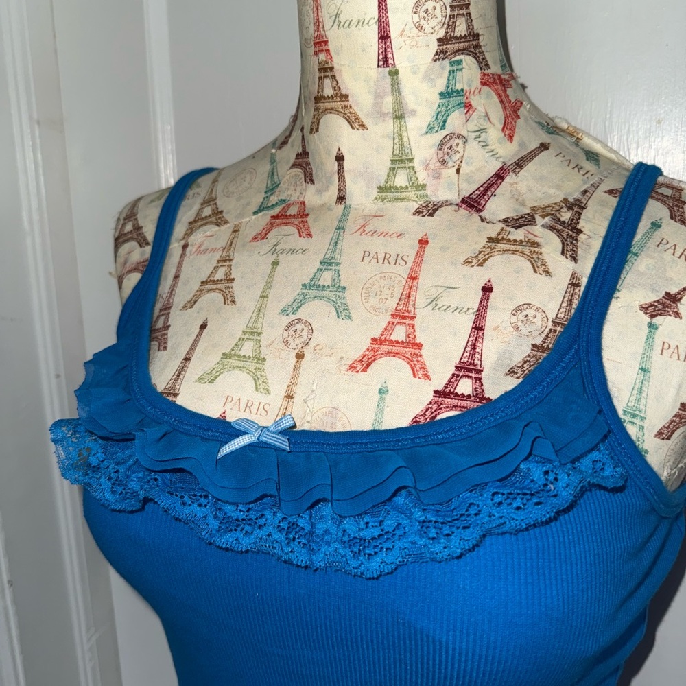 Blue Lace Trim Tank Top | SO Juniors Large Cami Y2K Layering